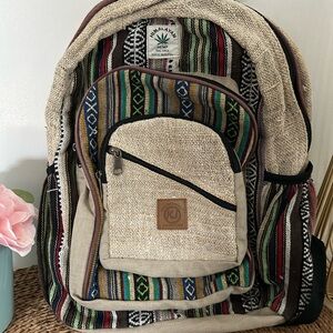 KayJayStyles Handmade Natural Hemp Nepal Backpack Hemp Multicolor Backpack